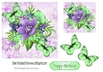 pretty purple floral card front with butterflies 7x7