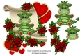 Cute dragon on a scroll with roses & hearts cut out