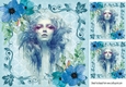 Blue lady Artwork with flowers 8x8