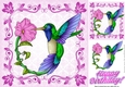 pretty bird with pink flower in scroll frame 8x8