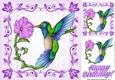 pretty bird with purple flower in scroll frame 8x8