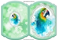 Pretty painted coloured parrot on lace bracket fold card