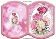Pretty pink vintage peonies on lace bracket fold card