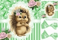 Cute hedgehog, with roses, lace, and bows 8x8