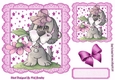 Cute puppy with a flower and pink bow in star frame 7x7