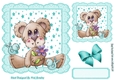 Cute bear with little birds in star frame with a bow 7x7