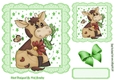 Cute little cow with butterfly and green bow in star frame 7x7