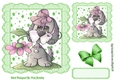 Cute puppy with a flower and green bow in star frame 7x7