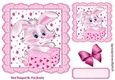 Cute bunny with a heart gift box and pink bow in star frame 7x7