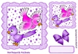 Cute little pink/purple birds with purple bow in star frame 7x7