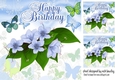 Pretty birthday card front with blue flowers/butterflies 8x8