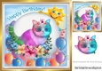 Water colour cat wih balloons and flowers 8x8