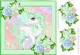 Pretty green unicorn with stars and flowers 8x8