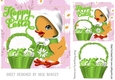cute little easter duckling with green basket of eggs 7x7 topper