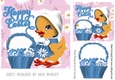 cute little easter duckling with blue basket of eggs 7x7 topper