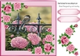 sweet little bird on a rail with pink roses 8x8