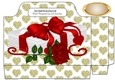 Pretty red rose and letters on a gold heart tote gift bag