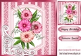 fancy pink lace ornate corner card front 8x8 with flowers one