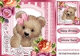 fancy pink lace ornate corner card front 8x8 with bear & roses