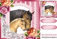 fancy pink lace ornate corner card front 8x8 with horses