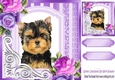 fancy purple lace ornate corner card front 8x8 with a yorkie
