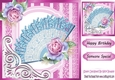 fancy cerise lace ornate corner card front 8x8 with pretty rose fan