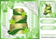 Pretty lace corners green ornate card front 8x8 with a cake and bows