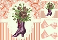pretty vintage boot with orange stripe and flowers on lace 8x8