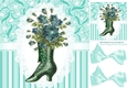 pretty vintage boot with turq stripe and flowers on lace 8x8