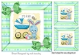 Cute bunny with pram in stripe 8x8 card