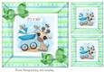 Cute Giraffe with pram in stripe 8x8 card