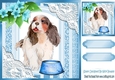 Lovely water colour dog with ornate frame 8x8 with flowers