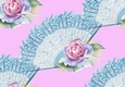 Pretty lace blue fan with pink roses (BIG) Backing Paper (pink)