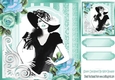 Lady in hat with turq roses 8x8 frame card front with insert/verse/topper