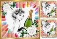 party time girl with wine and roses 8x8