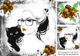 Lady with black cat gold rose modern/gothic 8x8