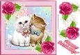 Kittens cuddling with pink corner roses 8x8