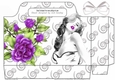lady with diamante tote gift bag with, lilac roses