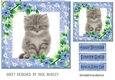 Blue lace frame with flowers and a kitten 7x7