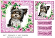 Pink lace frame with flowers and a puppy7x7