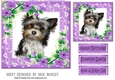 Purple lace frame with flowers and a puppy7x7