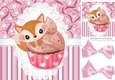 cute teddy bear cupcake with pink stripe, lace and bows 8x8