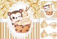 cute teddy bear cupcake with orange stripe, lace and bows 8x8