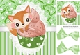 cute teddy bear cupcake with Green stripe, lace and bows 8x8