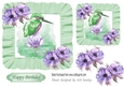 Pretty water colour green king fisher with flowers 7x7