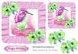 Pretty water colour pink king fisher with flowers 7x7