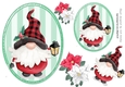 Christmas Gnome holding a lamp on striped toppers (three)