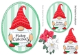 Christmas Santa Gnome in striped topper with poinsettias
