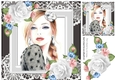 Pretty elegant lady with roses in ornate frame 8x8 (three)
