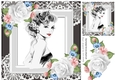 Pretty elegant lady with roses in ornate frame 8x8 (four)